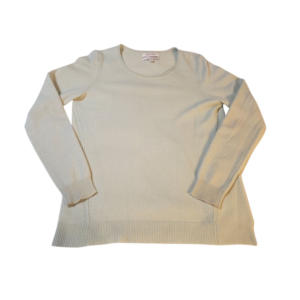 Ellen Tracy Cashmere Womens Pullover Basic Knitted Sweater Green M Crew Neck Top